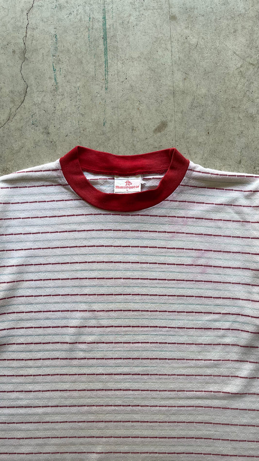 1990S RED STRIPED TEE - L