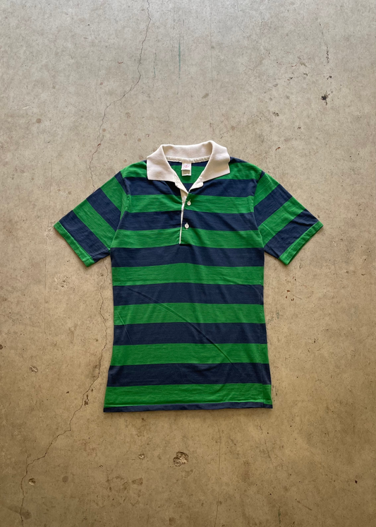 1990S STRIPED SHORT SLEEVE BUTTON UP BLUE/GREEN - L