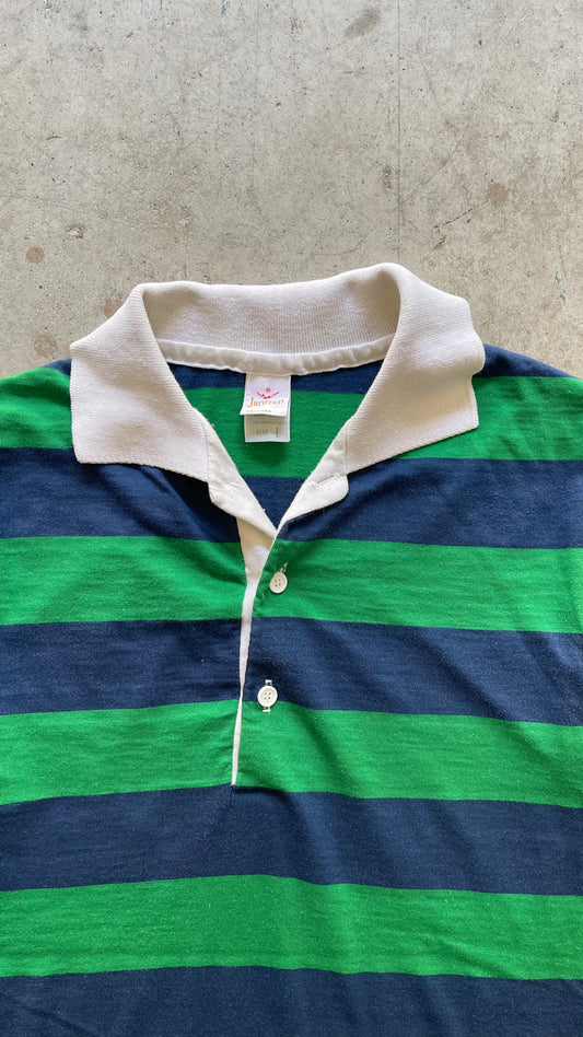 1990S STRIPED SHORT SLEEVE BUTTON UP BLUE/GREEN - L