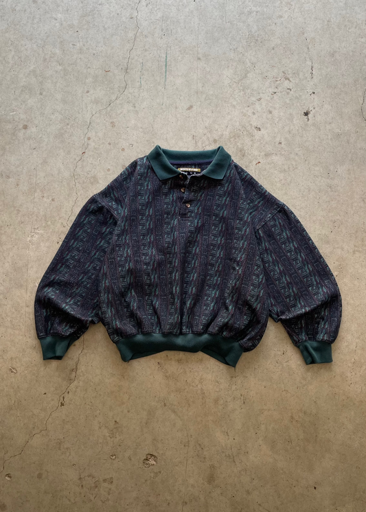 1990S AZTEC BUTTON UP SWEATSHIRT - L