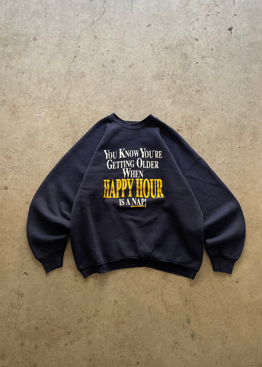 1990S "HAPPY HOUR IS A NAP" SWEATSHIRT - L