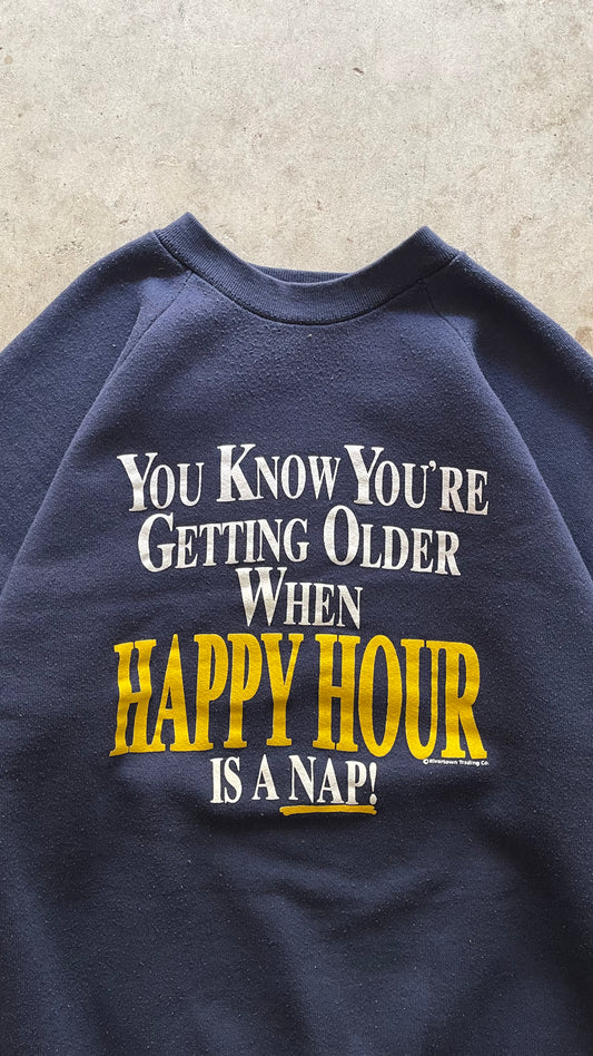 1990S "HAPPY HOUR IS A NAP" SWEATSHIRT - L
