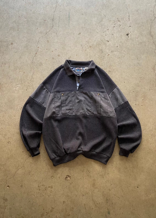 1990S PATTERNED BUTTON UP SWEATSHIRT - L