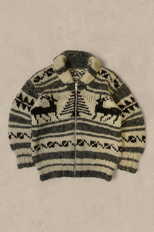 1990S - CREAM SHAWL WOOL COWICHAN - L