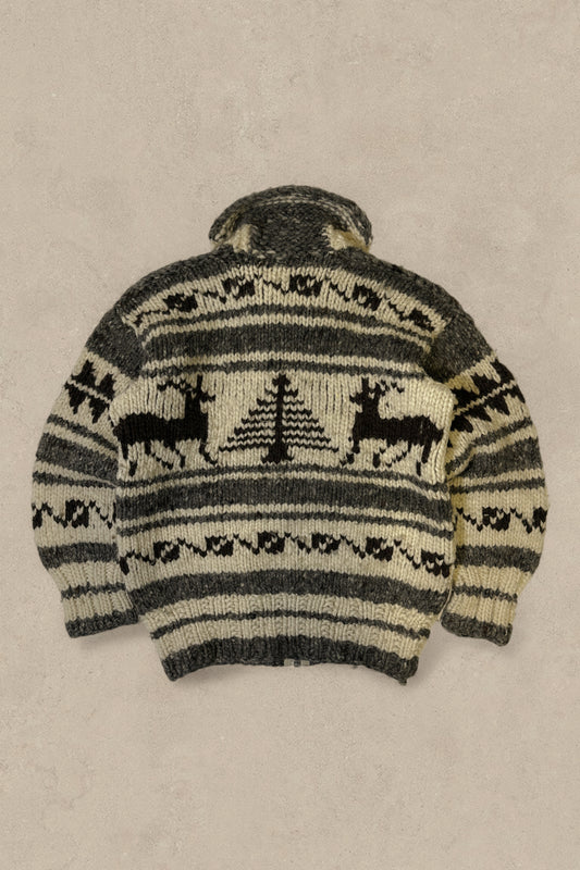 1990S - CREAM SHAWL WOOL COWICHAN - L