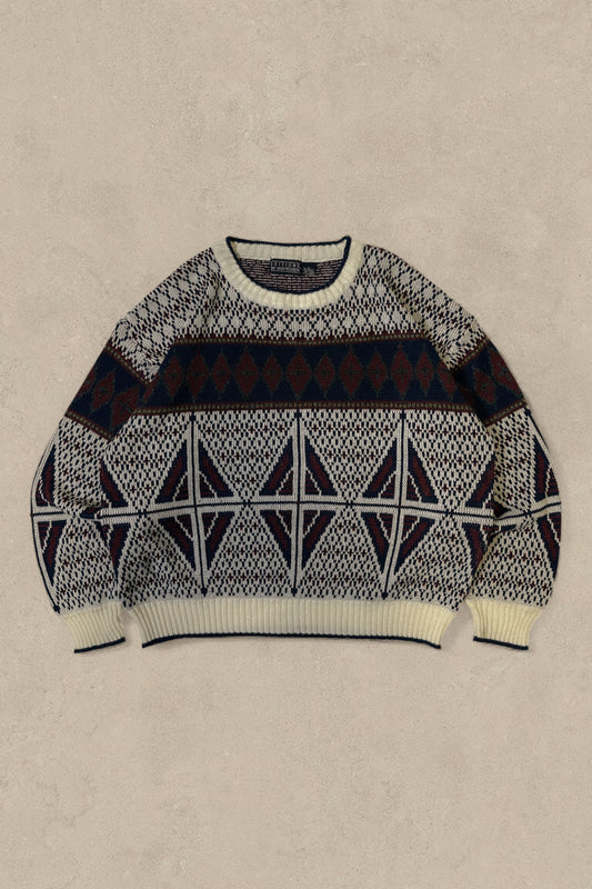 1990S - WHITE/NAVY SWEATER - XL