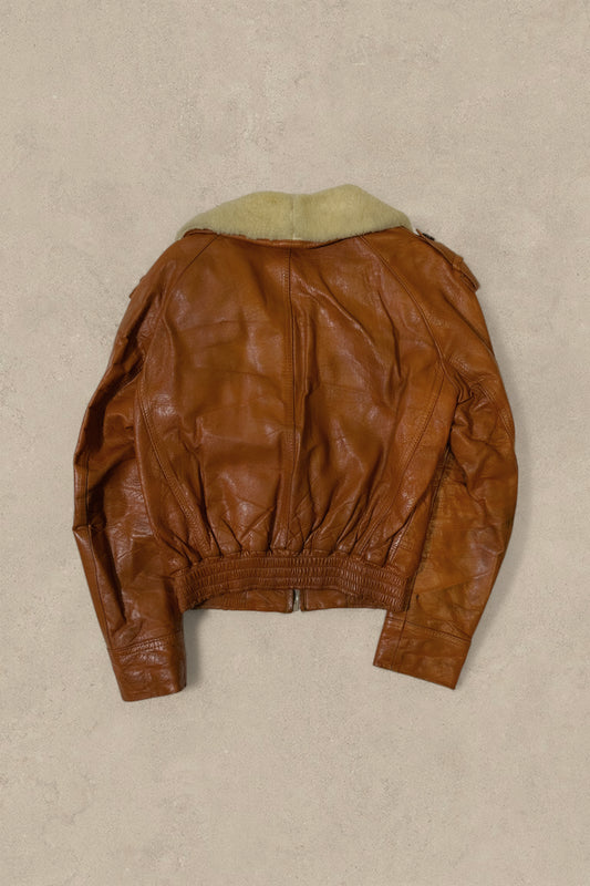 1990S - CARAMEL LEATHER FLIGHT JACKET - S (W)