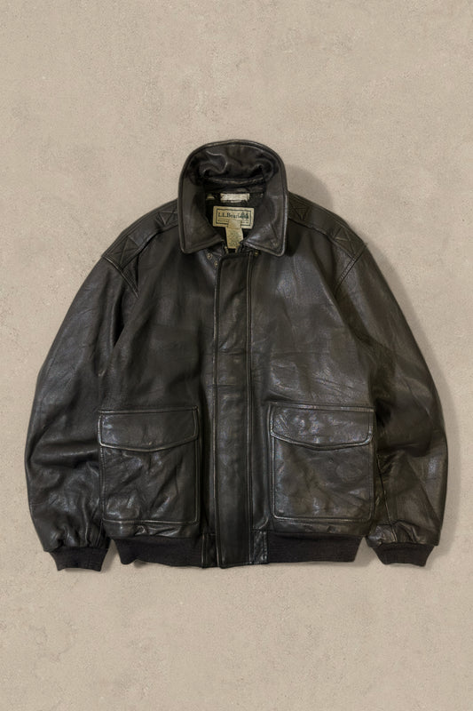 1990S - BLACK LL BEAN FLIGHT BOMBER JACKET - XL