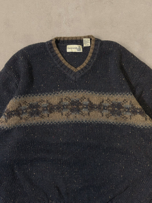 1990S - BLACK/BROWN V SWEATER - L