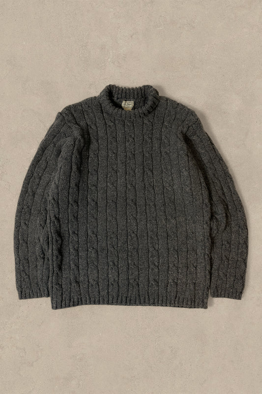 1990S - BLACK LL BEAN CABLE KNIT TURTLE NECK SWEATER - XL