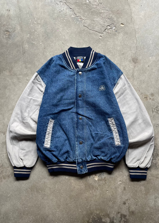 2000S TWO TONE BOMBER DENIM JACKET - L