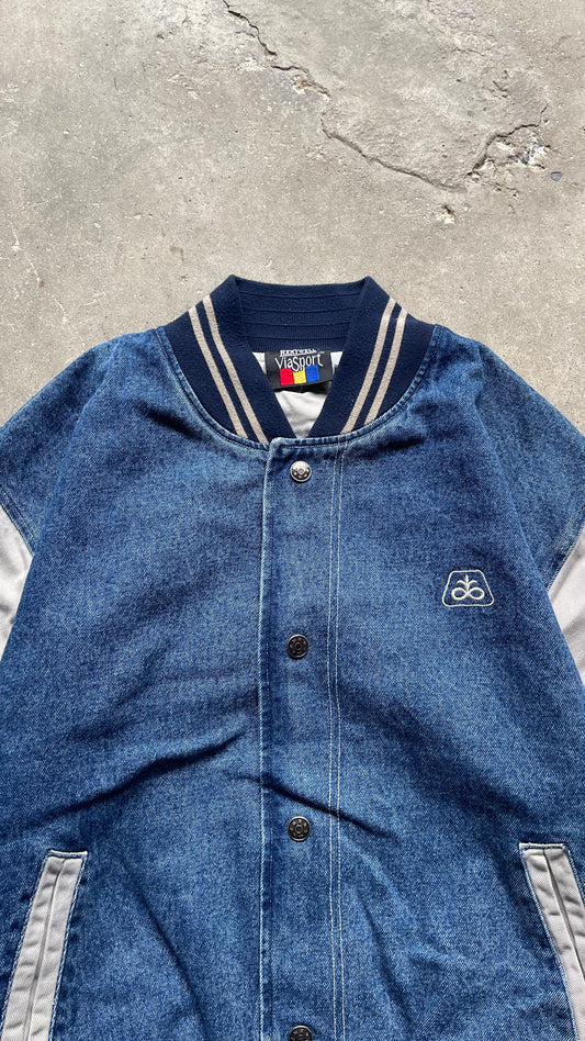 2000S TWO TONE BOMBER DENIM JACKET - L