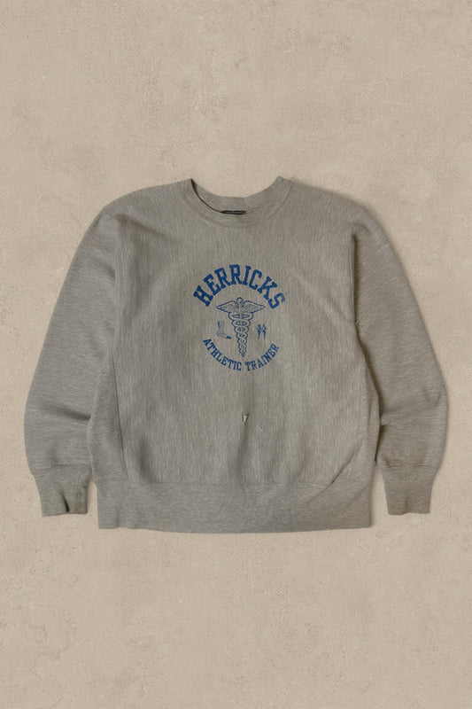 1990S - GREY HERRICKS ATHLETIC TRAINER SWEATSHIRT - XL