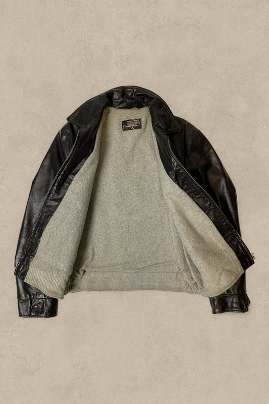 1980S - DISTRESSED BLACK LEATHER JACKET - M