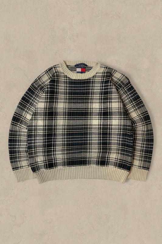 1990S - WHITE/BLUE TOOMY HILFIGER SWEATER - XL