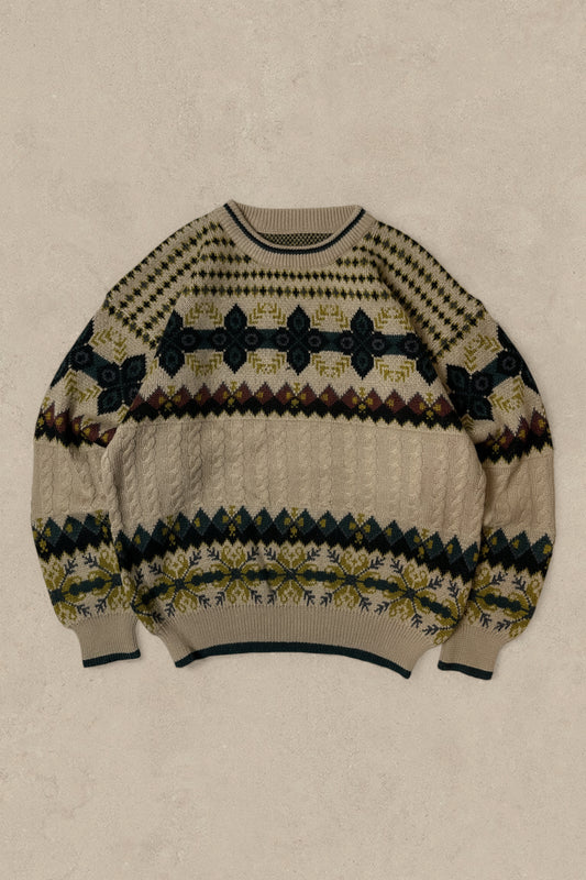 1990S - BROWN/YELLOW SWEATER - M