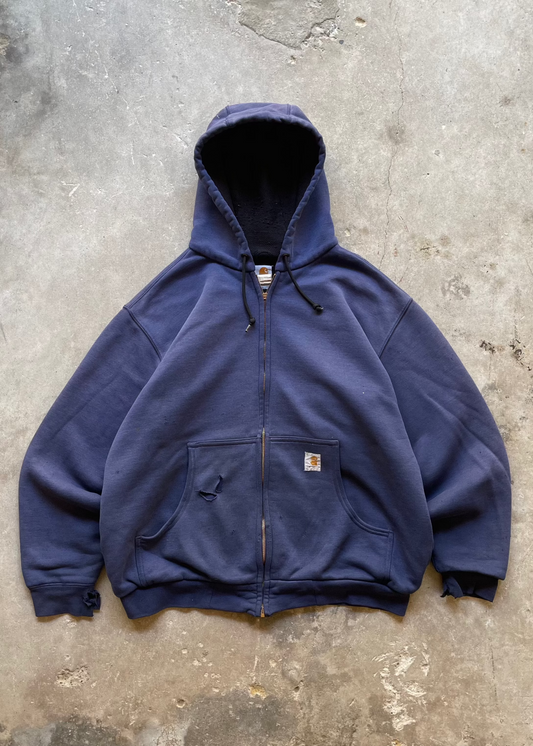 1990S DISTRESSED SUN FADED CARHARTT ZIP HOODIE - XL