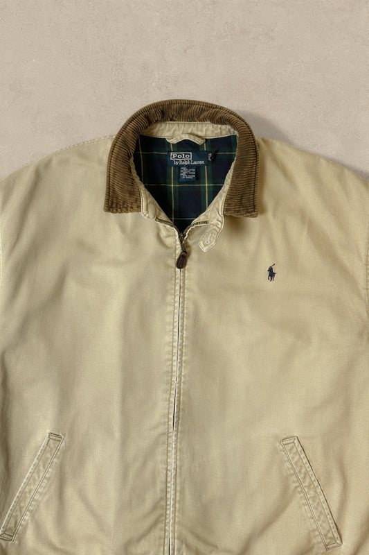 1990S - BEIGE POLO RALPH LAUREN LINED HARRINGTON JACKET - L