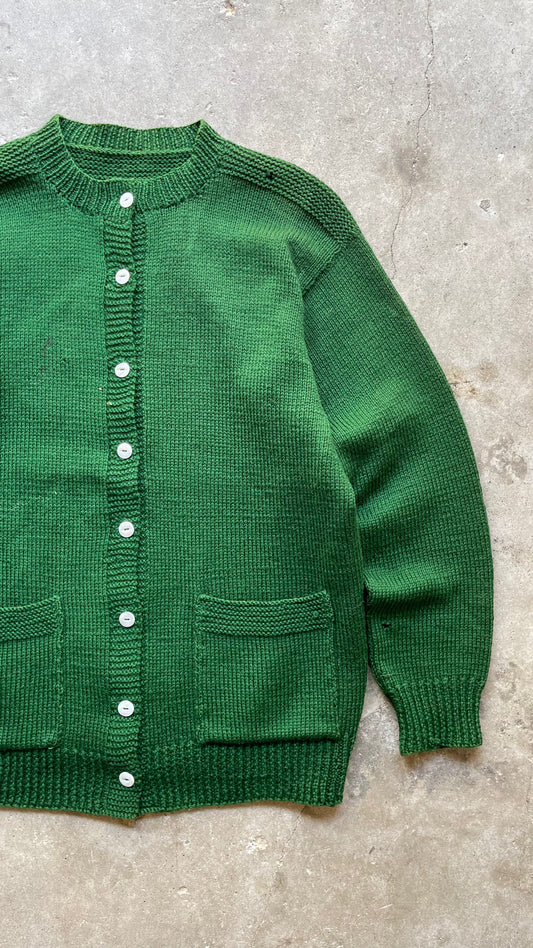 1990S KNIT CARDIGAN SWEATER GREEN - L
