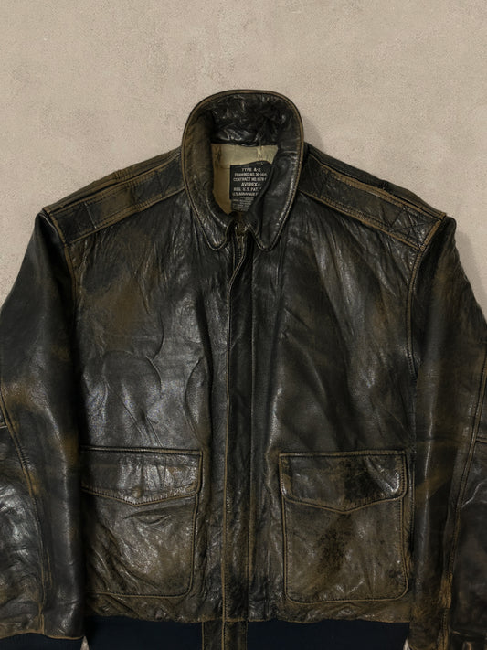 1990S - BLACK DISTRESSED AVIREX FLIGHT JACKET TYPE A-2 - M