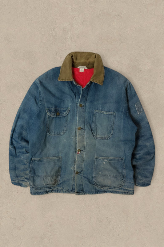 1990S - DISTRESSED KEY IMPERIAL DENIM BARN JACKET - L