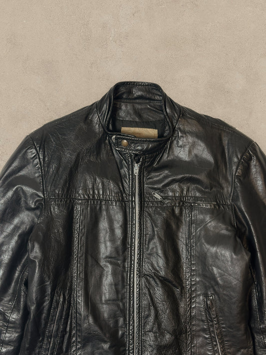 1980S - BLACK MOTO LEATHER JACKET - L
