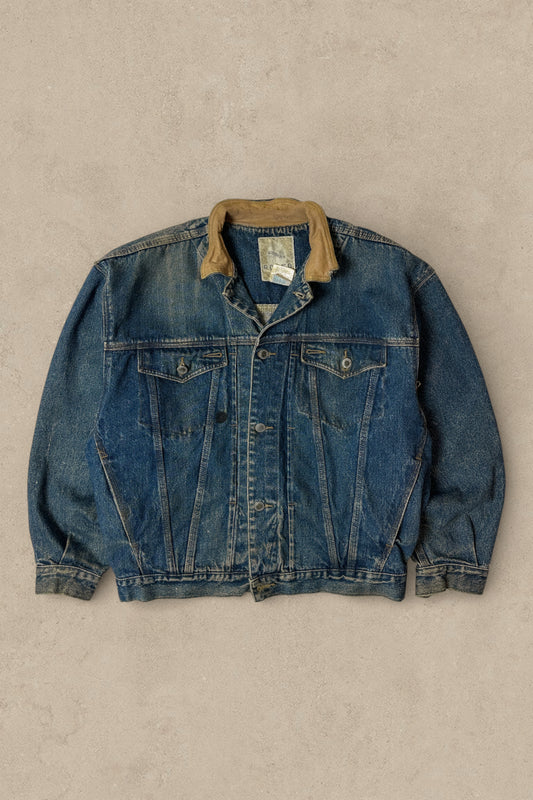 1990S - FADED DENIM TRUCKER BOXY JACKET - M