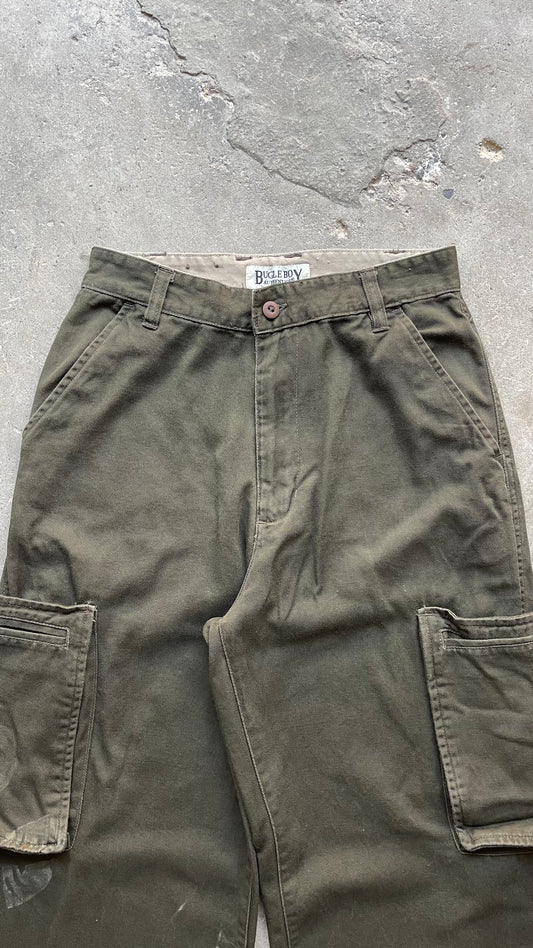 1990S BUGLE BOY CARGO BAGGY PANTS GREEN - 28 x 28 - 28X30