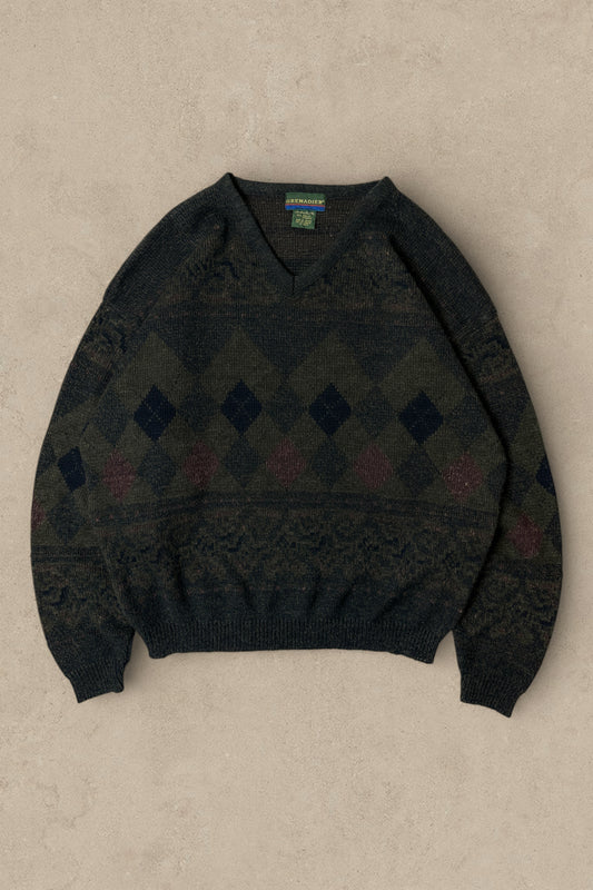 1990S - GREEN/NAVY SWEATER - XL