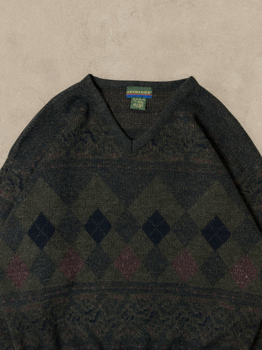 1990S - GREEN/NAVY SWEATER - XL