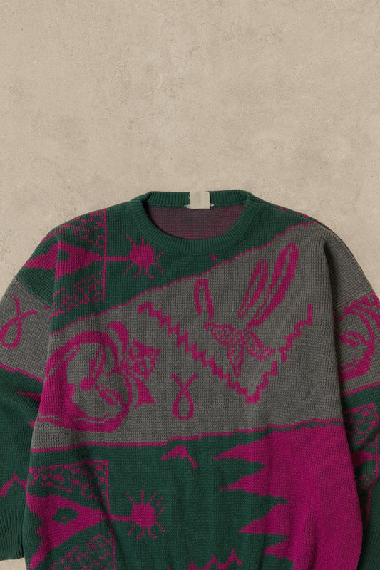 1990S GREEN/PINK SWEATER - L
