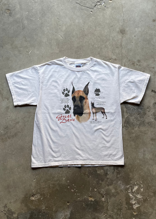 1990S THE GREAT DANE DOG WHITE TEE - L