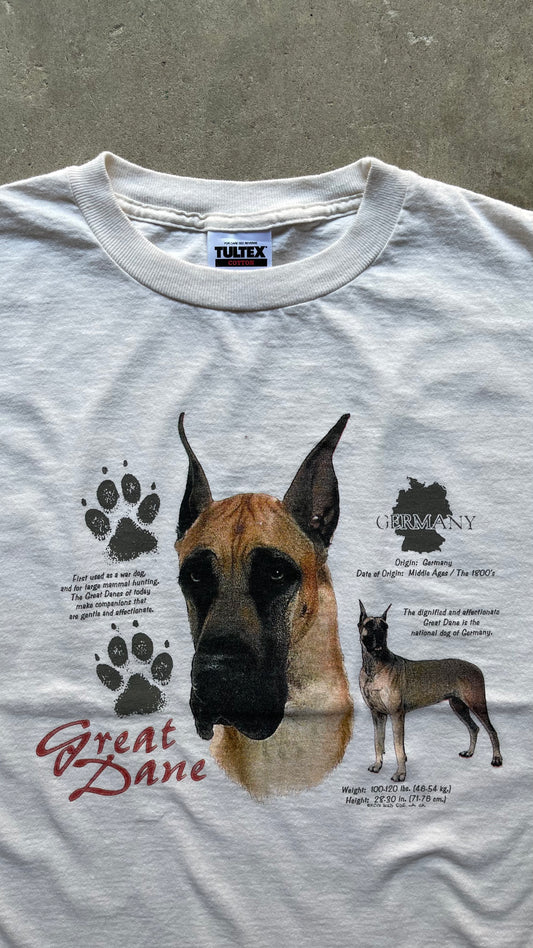 1990S THE GREAT DANE DOG WHITE TEE - L