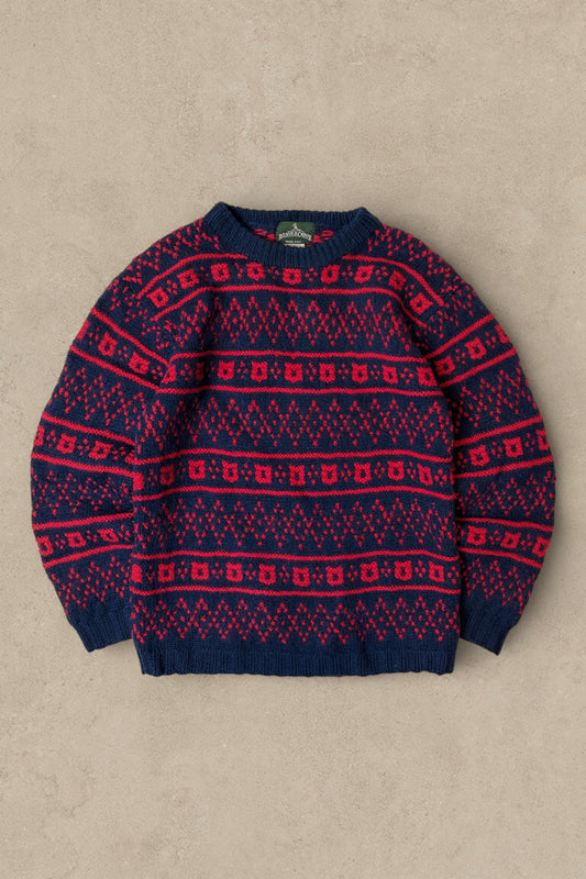 1990S - RED/NAVY WOOL SWEATER - M