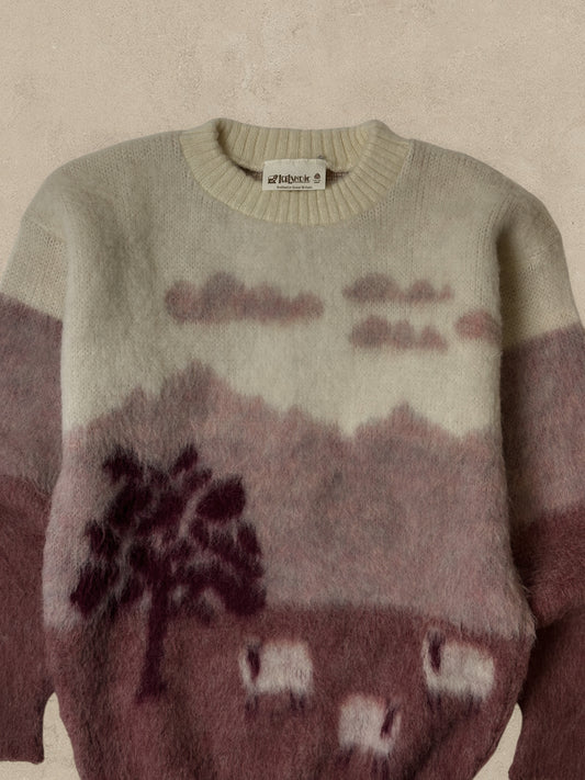 1990S - CREAM/PINK WOOL SWEATER - M
