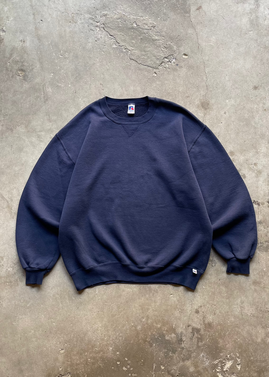 1990S RUSSELL ATHLETICS BLANK NAVY CREW - XLT