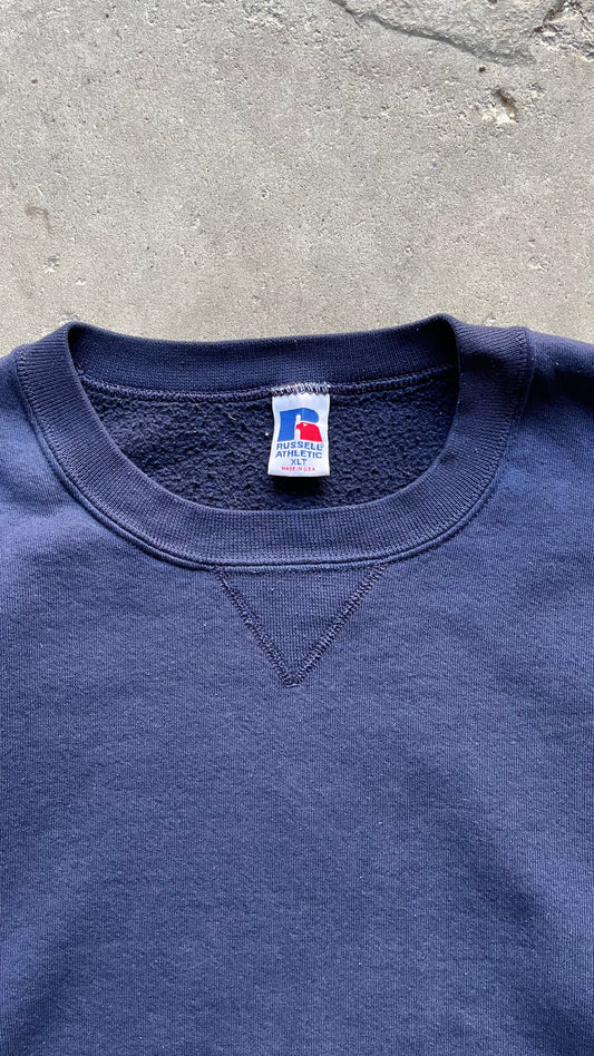 1990S RUSSELL ATHLETICS BLANK NAVY CREW - XLT
