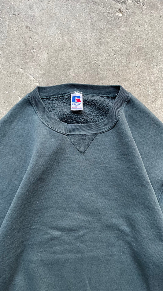 1990S RUSSELL ATHLETICS BLANK GREEN CREW - XLT