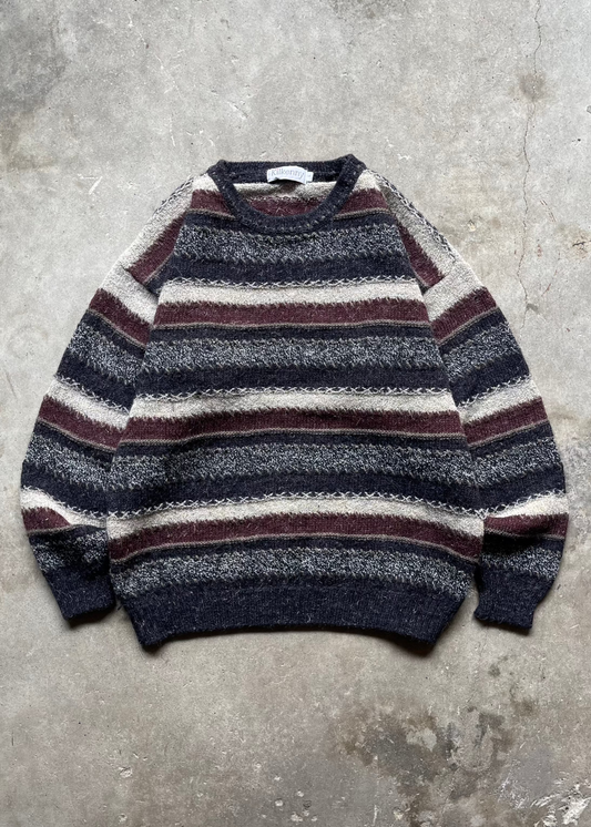 1990S STRIPED SWEATER NAVY/CREAM - L