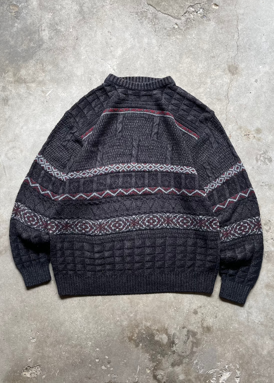1990S PATTERENED SWEATER BLACK - XL