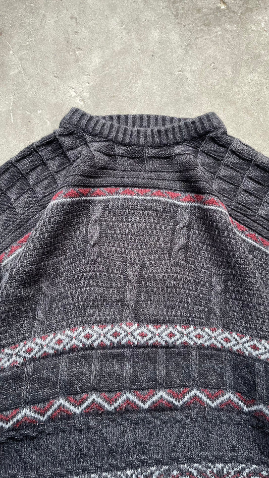 1990S PATTERENED SWEATER BLACK - XL