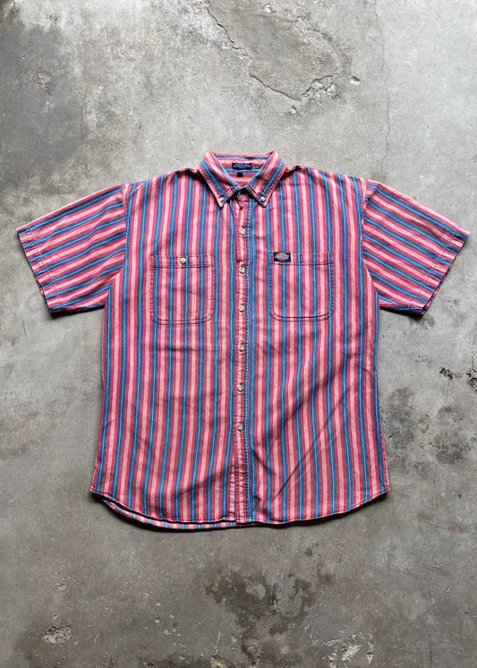 1990S STRIPED DICKIES BUTTON UP SHIRT - L