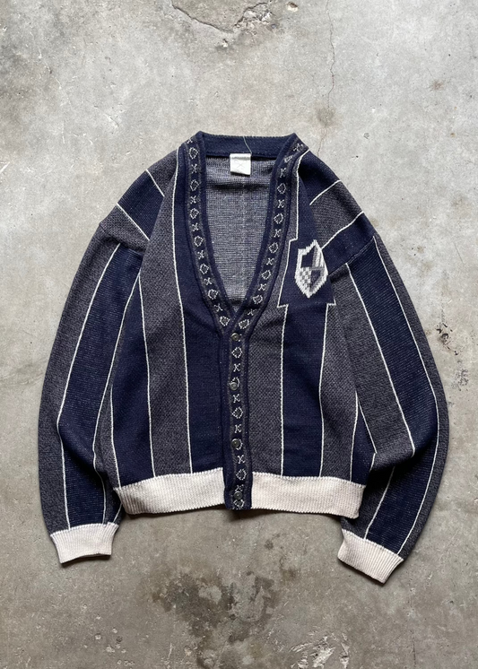 1990S UNIVERSITY CARDIGAN SWEATER NAVY - L