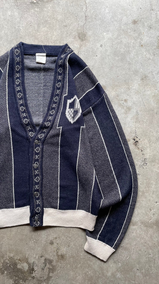1990S UNIVERSITY CARDIGAN SWEATER NAVY - L