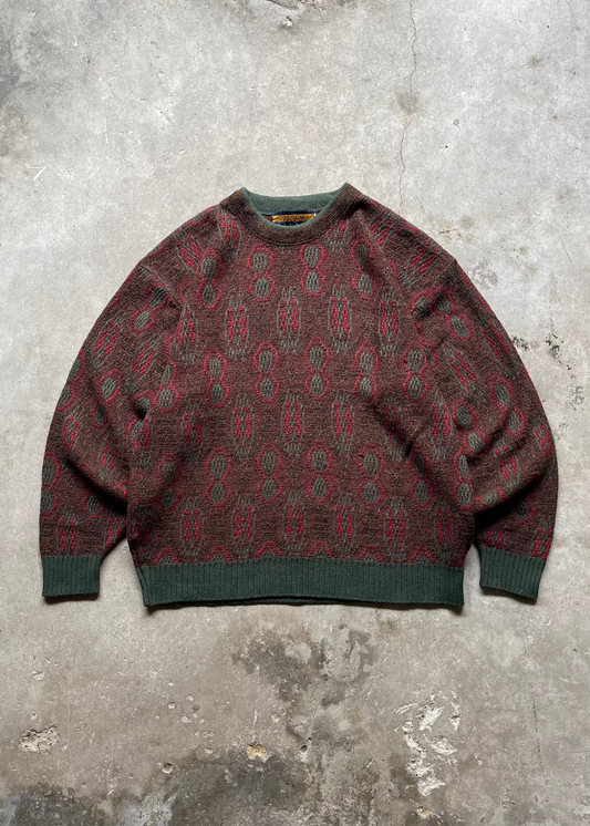 1990S STEVE OAKS PATTERENED KNIT SWEATER BURGUNDY - L