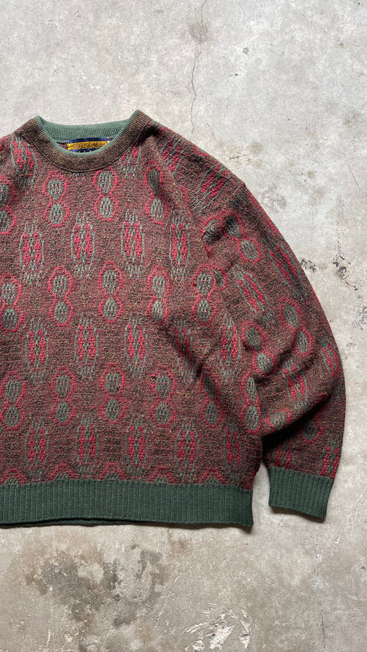 1990S STEVE OAKS PATTERENED KNIT SWEATER BURGUNDY - L