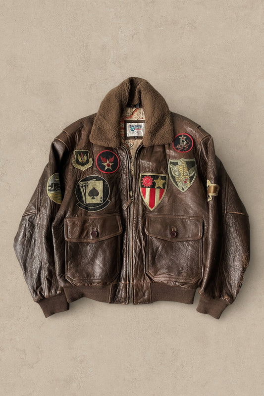 2000S - BROWN LEATHER FLIGHT JACKET - M