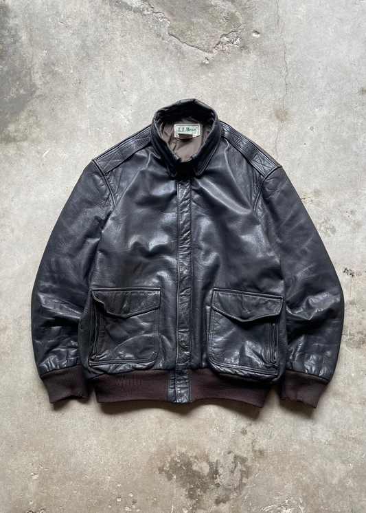 1990S L.L BEAN BOMBER FLIGHT A-2 LEATHER JACKET - L