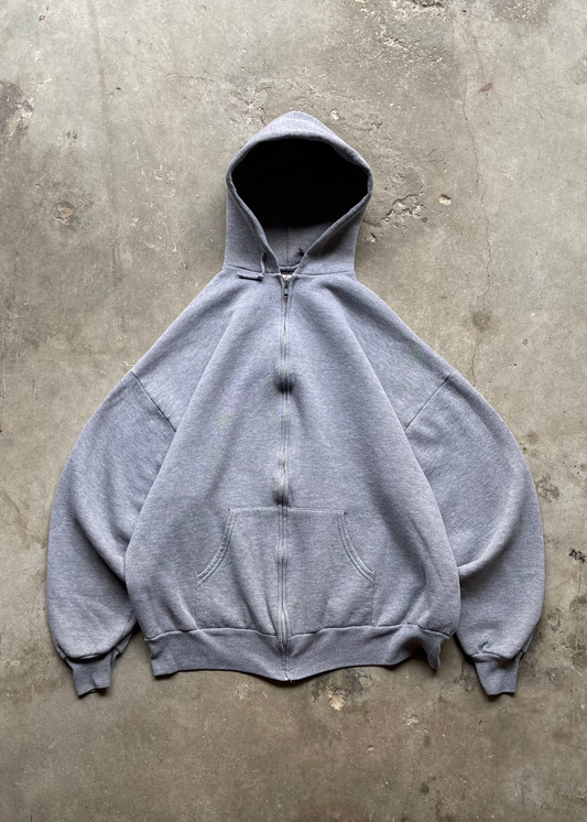 1990S BLANK ZIP HOODIE GREY - XL