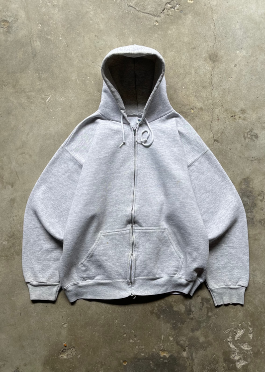 1990S BLANK GREY ZIP HOODIE - XL